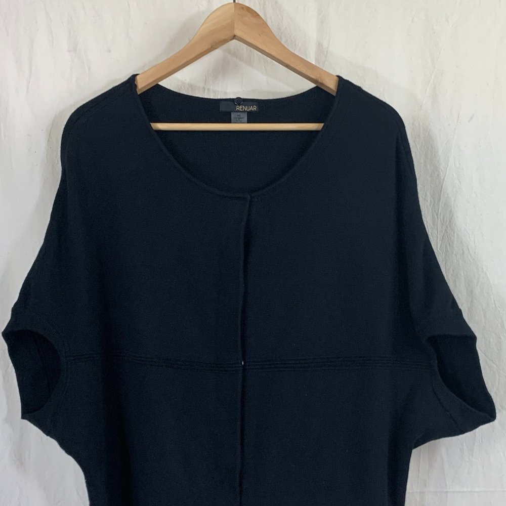 Renuar Short Sleeve Cardigan Sweater in Black Knit